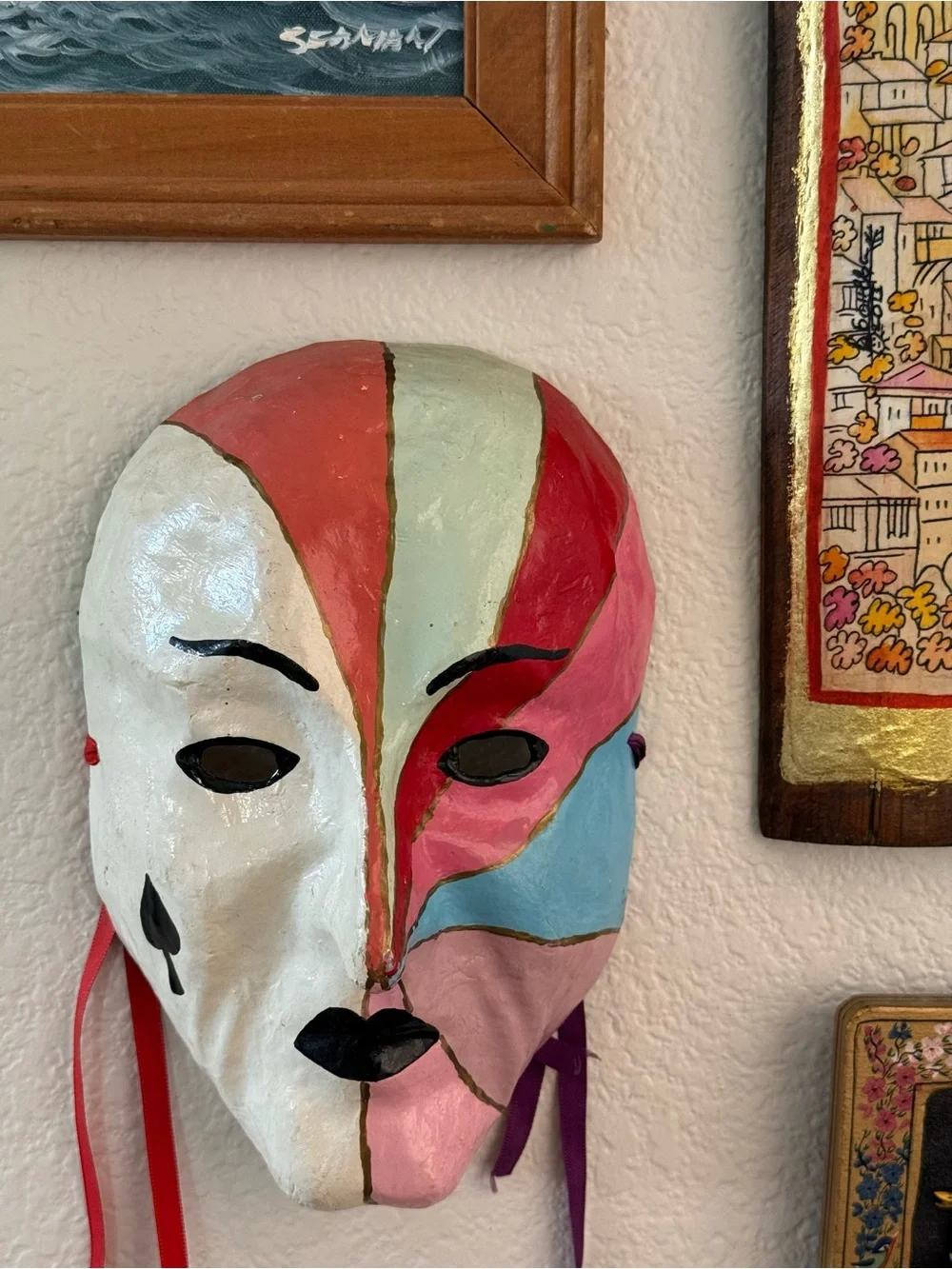 Handpainted Papier-Mâché Multicolor Decorative Face Mask